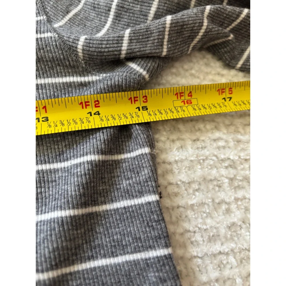 Ralph Lauren Womens Gray Striped Henley Top Green Pony Logo Lyocell Cotton Blend